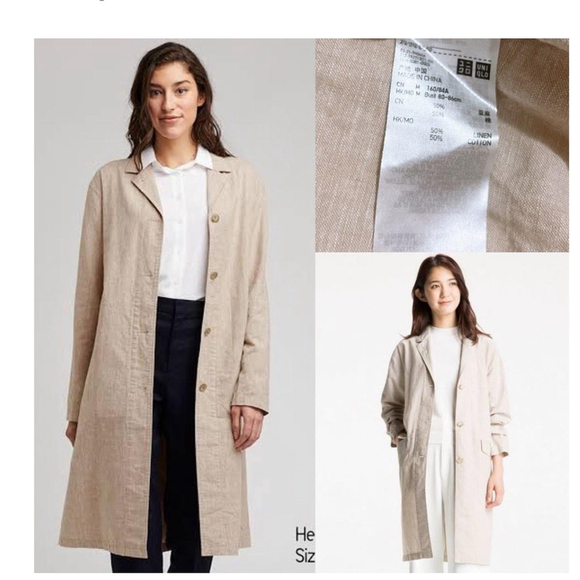 Uniqlo Jackets & Blazers - Uniqlo Linen blend Long dress Coat Beige Minimalist Coat